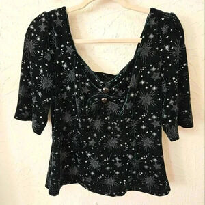 Modcloth x Collectif Twinkle Twinkle Velvet Christmas Star Top Glitter Size 12